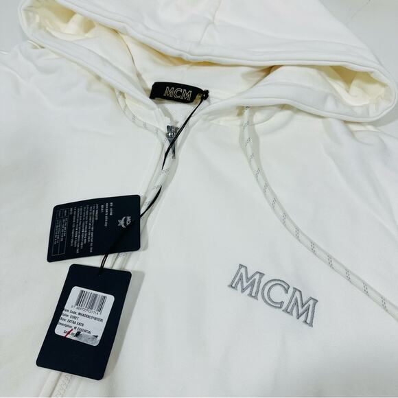 MCM Mens Essentials Logo Zip Up Hoodie In Organic Cotton White NWT - Picture 9 of 14
